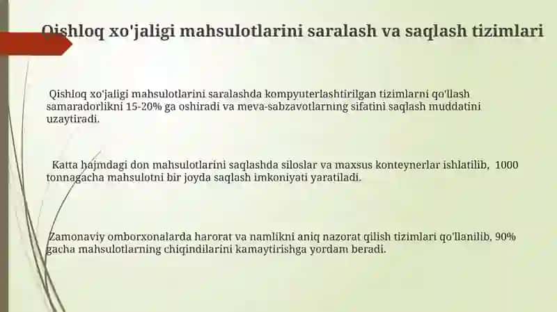 Qishloq xo'jaligi mahsulotlarini saralash va saqlash 3