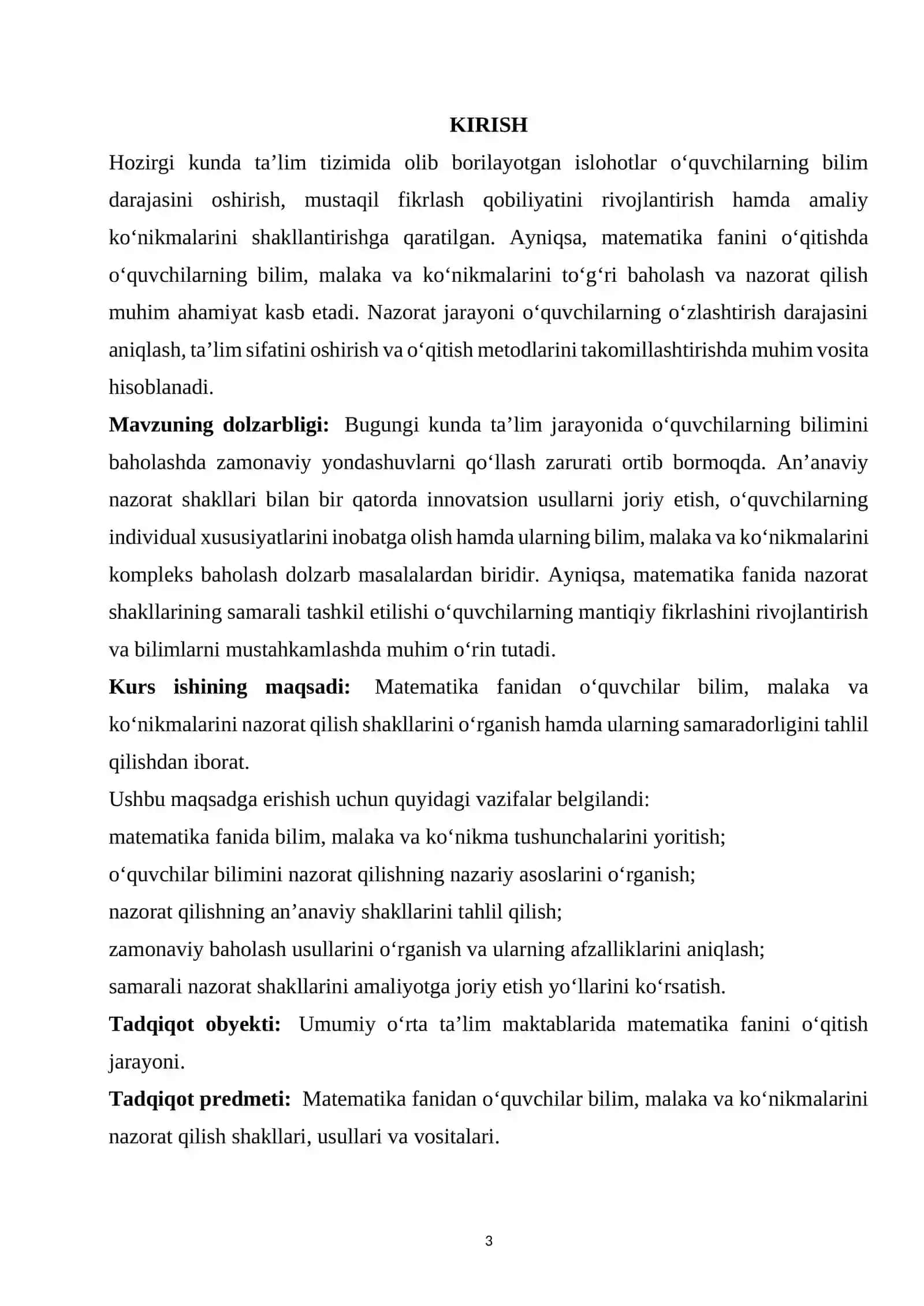 Matematika fanlaridan o`quvchilar bilim malaka va kunikmalarini nazorat qilish shakillari 3