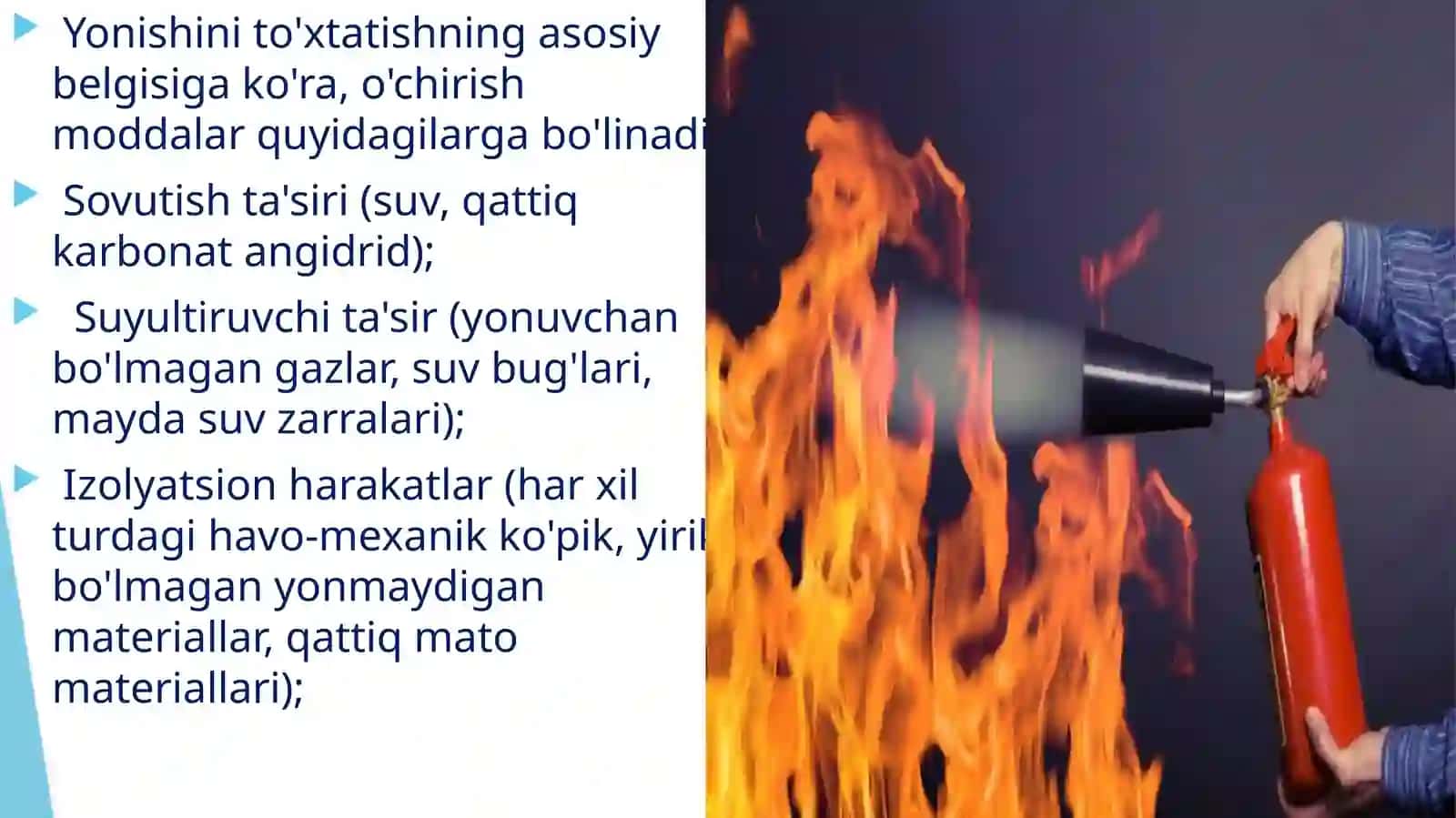 Olov va yong'inlarni o'chirishning asosiy usullari 3