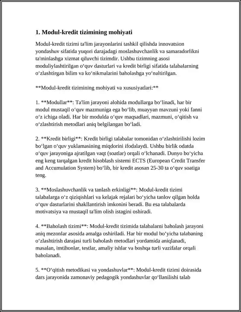 MODUL-KREDIT TIZIMI VA UNING O„QUV JARAYONIDA TUTGAN O‟RNI 3