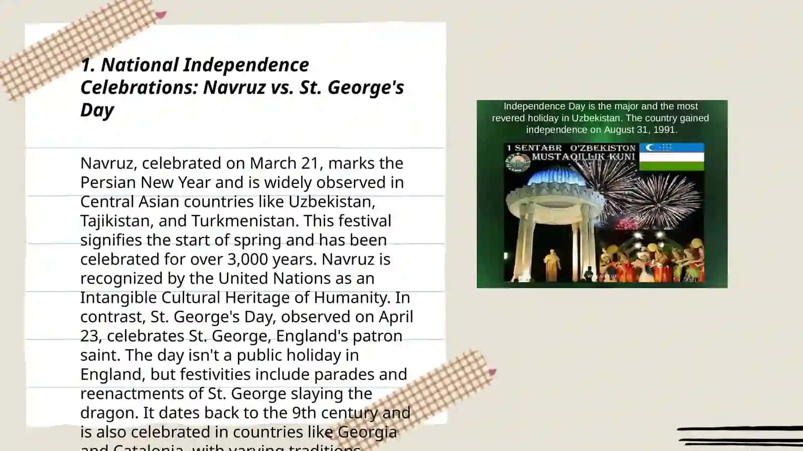 Uzbek and Britis Holidays comparing and contratting 3