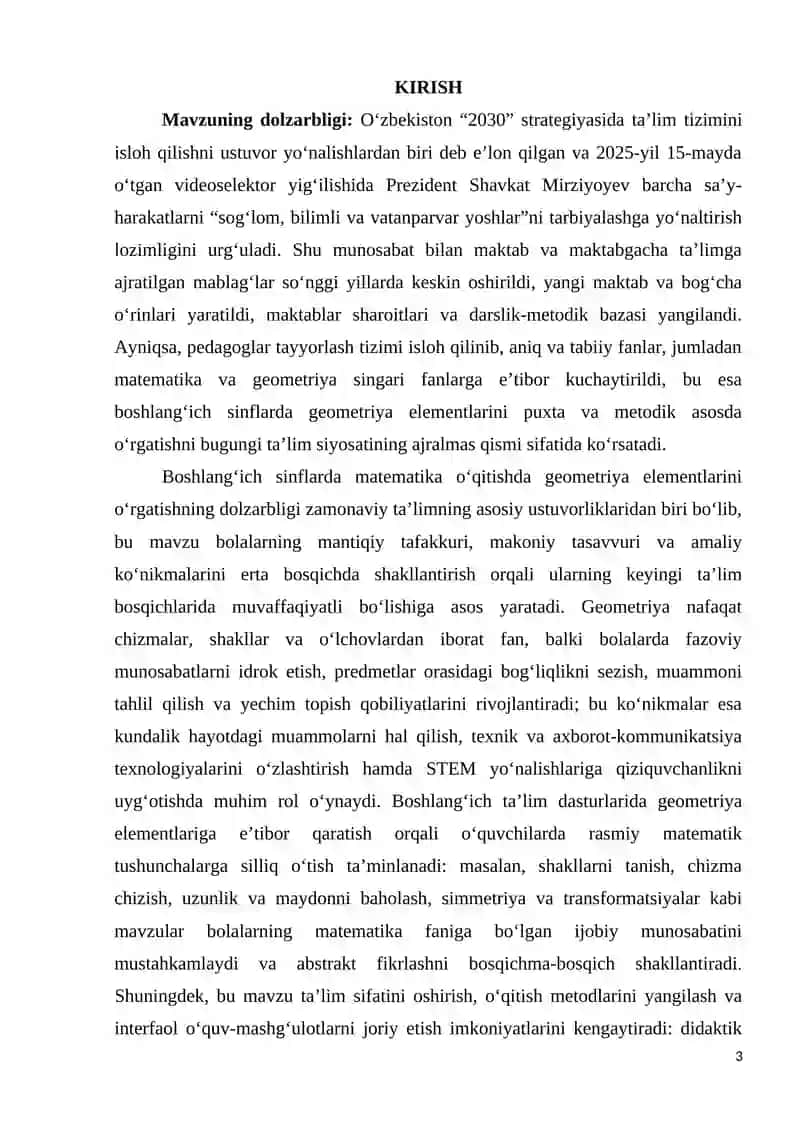 BOSHLANG‘ICH SINFLARDA MATEMATIKA O‘QITISHDA GEOMETRIRYA ELEMENTLARINI O‘RGATISH METODIKASI 3
