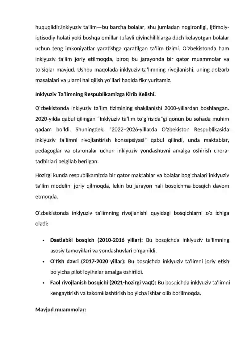 İnklyuziv ta'limning rivojlanishi, uning dolzarb muammolari va ularni bartaraf etish yo'llari 3