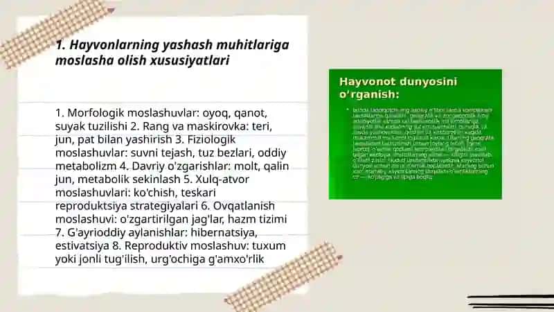 Hayvonot olamining yashash tarzi, ko‘payishi, tarqalishi va turlari haqidagi bilimlarni o‘zlashtirish va tahlil qilish 3