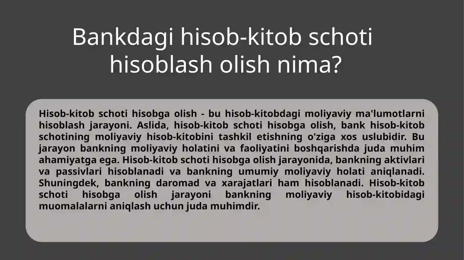 Bankdagi hisob-kitob schoti bo’yicha muomalalarni hisobga olish 3