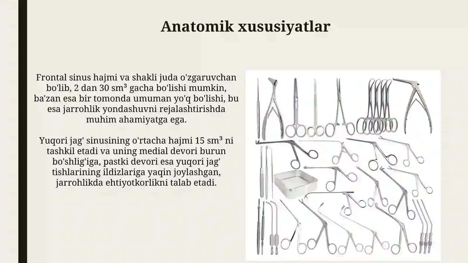 Peshona va yuqori jagʻ boʻshliqlarini ochish texnikasi. Endoskopik fronto- va gaymorotomiya usullari 3