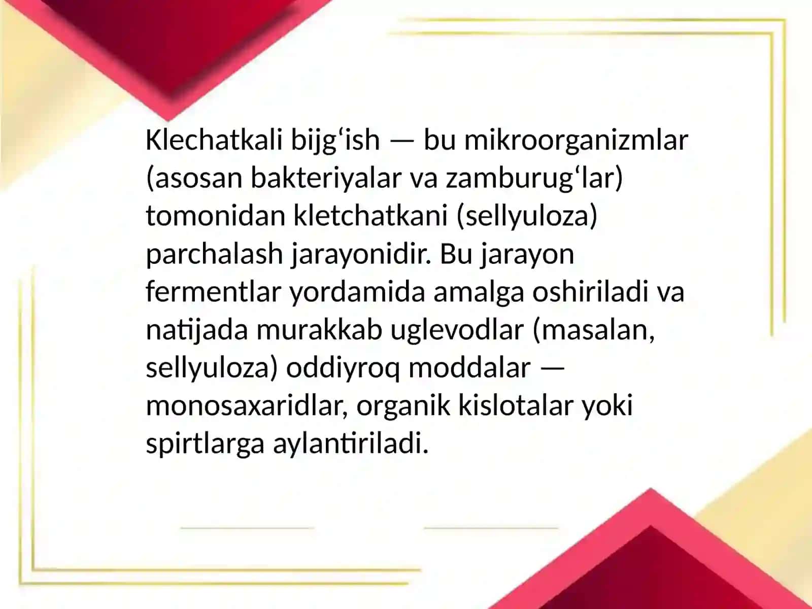 Kimyo texnalogiya fakulteti taqdimoti: Klechatkali bijgʻish 3