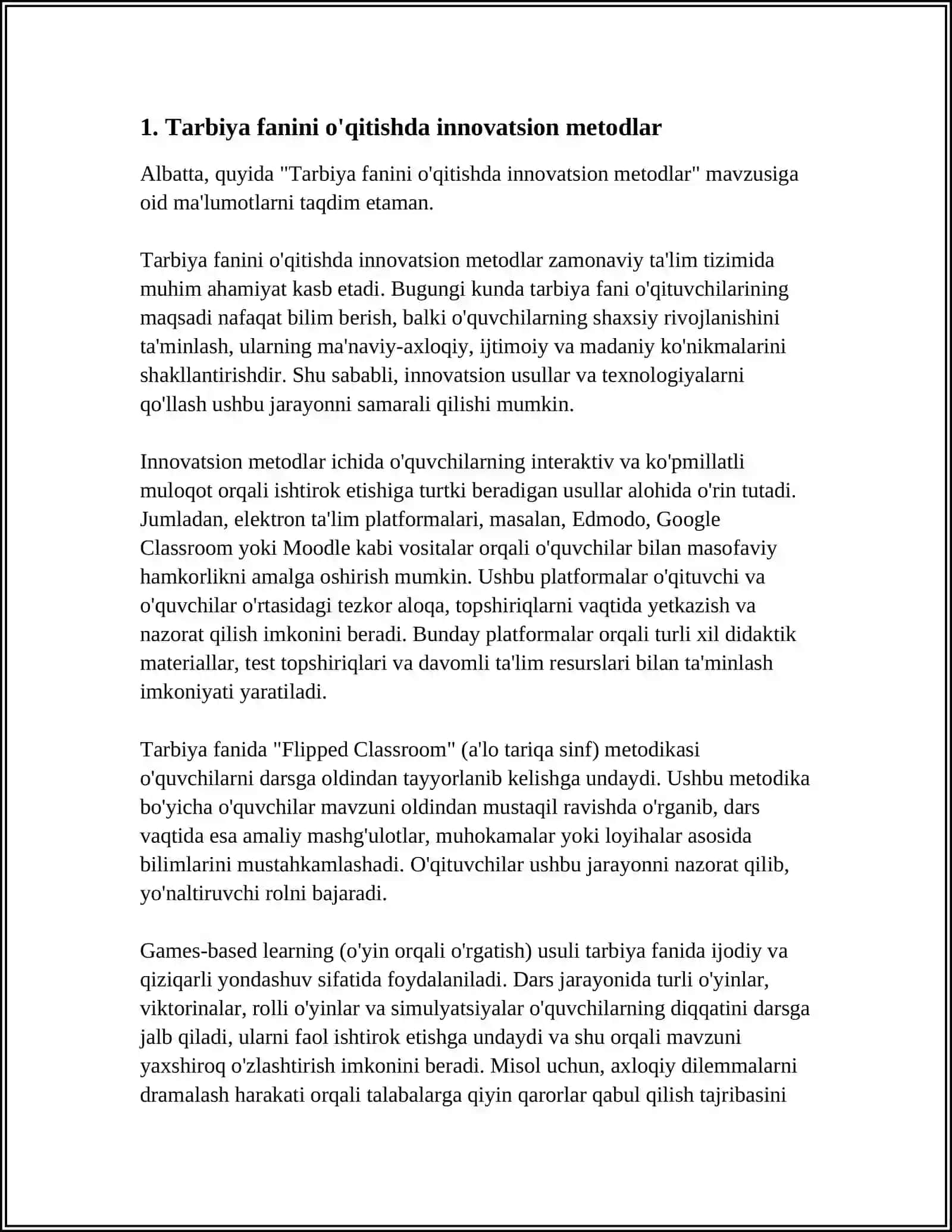 TARBIYA FANINI O'QITISH METOD VA VOSITALARI 3