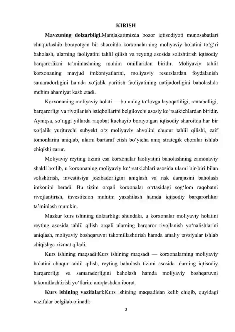 KORXONALAR MOLIYAVIY HOLATINI REYTING BAHOLASH VA TAHLIL QILISH. 3