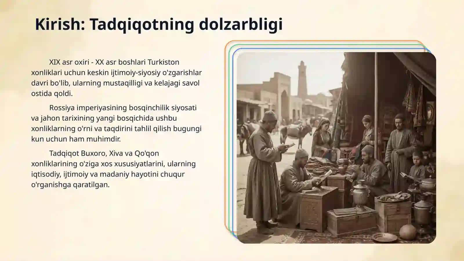 XIX asr oxiri - XX asr boshlarida Turkistondagi uch xonlik: Buxoro, Xiva va Qo'qon 3