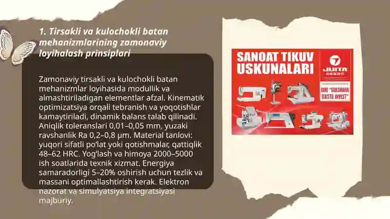Zamonaviy toʻquv dastgohlarda tirsakli va kulochokli batan mehanizmlari 3