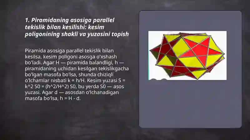 Ko'pyoqlilar ularning turli kesimlarini tasvirlashga oid masalalar yechish 3