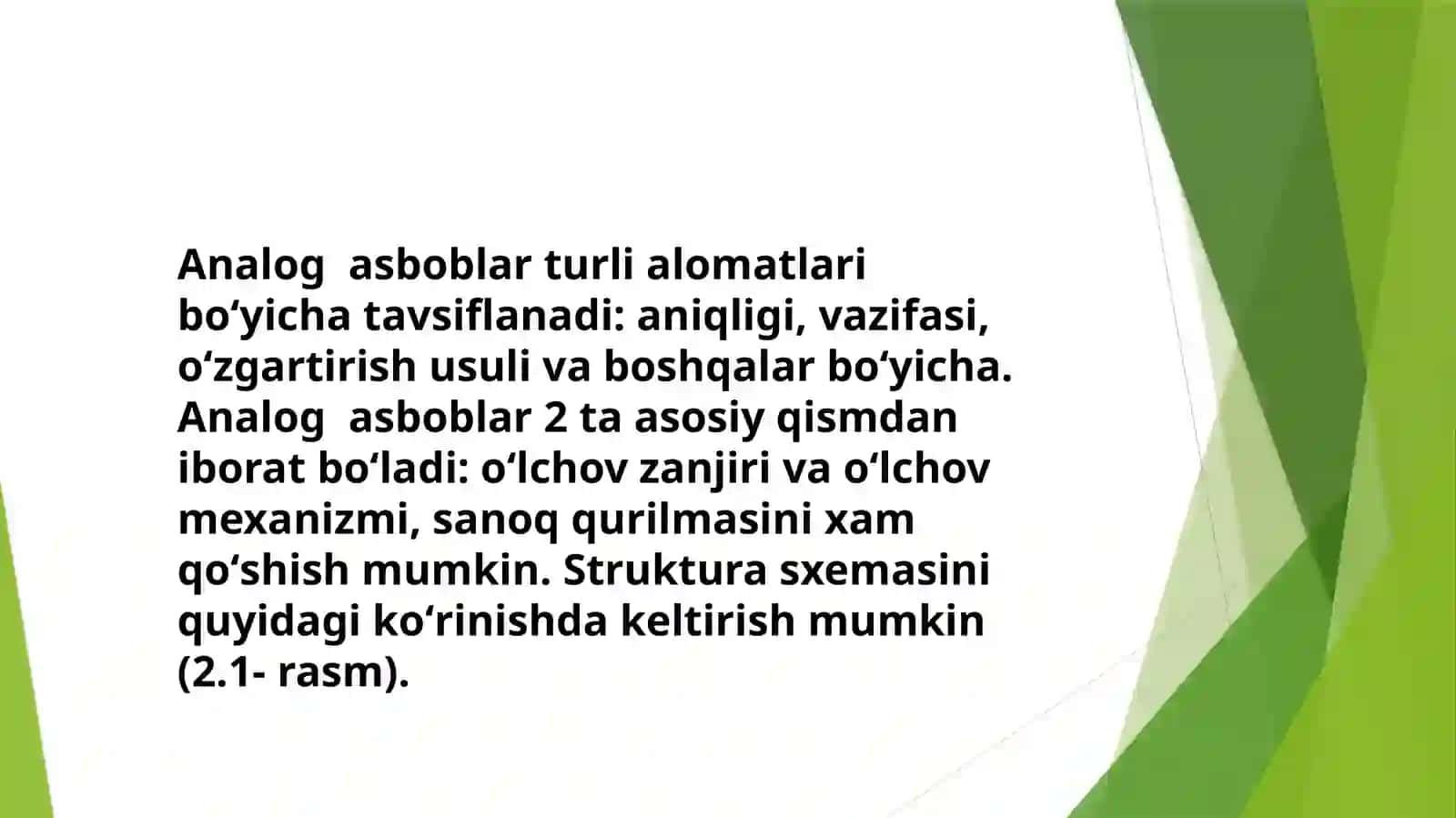 Analog o'lchov asboblarining turlari, tuzilishi, xossalari va qismlari 3