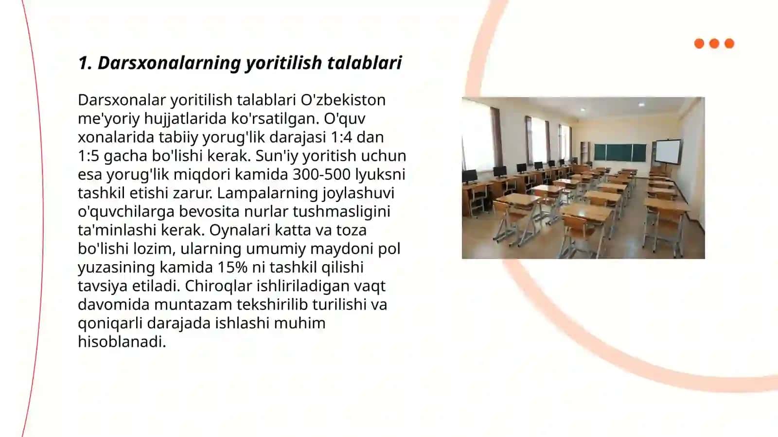 Maktablarni jixozlashga va o'quv qurollariga bo'Igan gigienik talablar 3