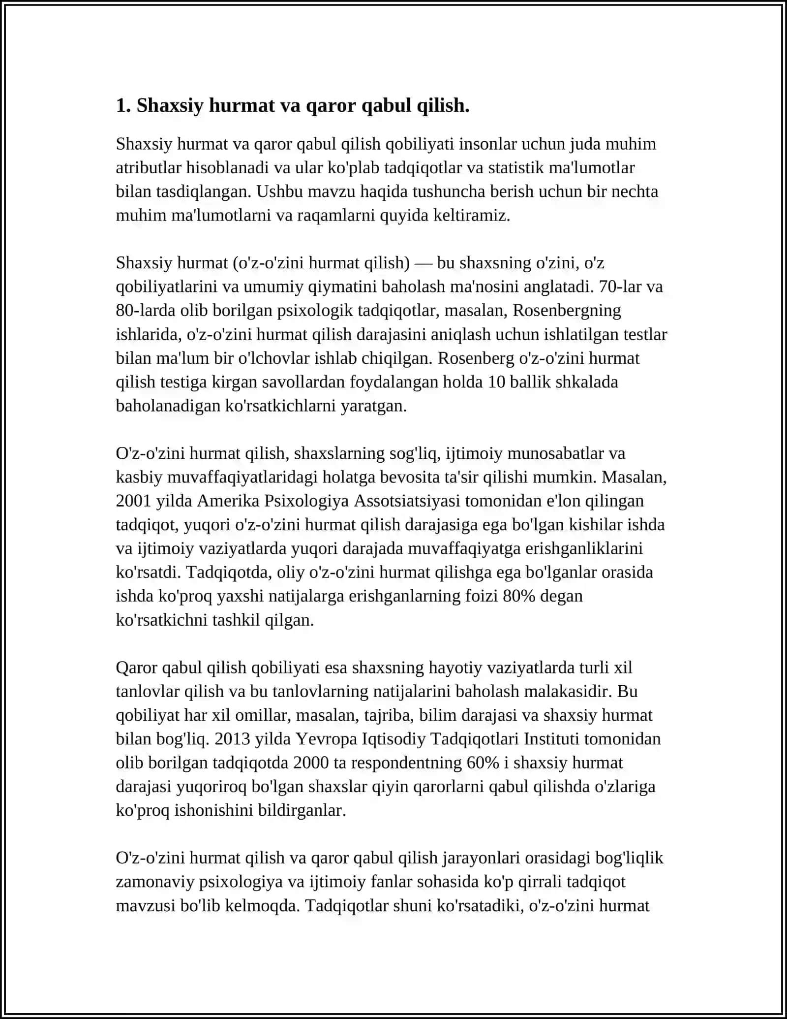 ÓZ ÓZINI HURMAT QILISHNING QAROR QABUL QILISH JARAYONIGA TA' SIRI 3
