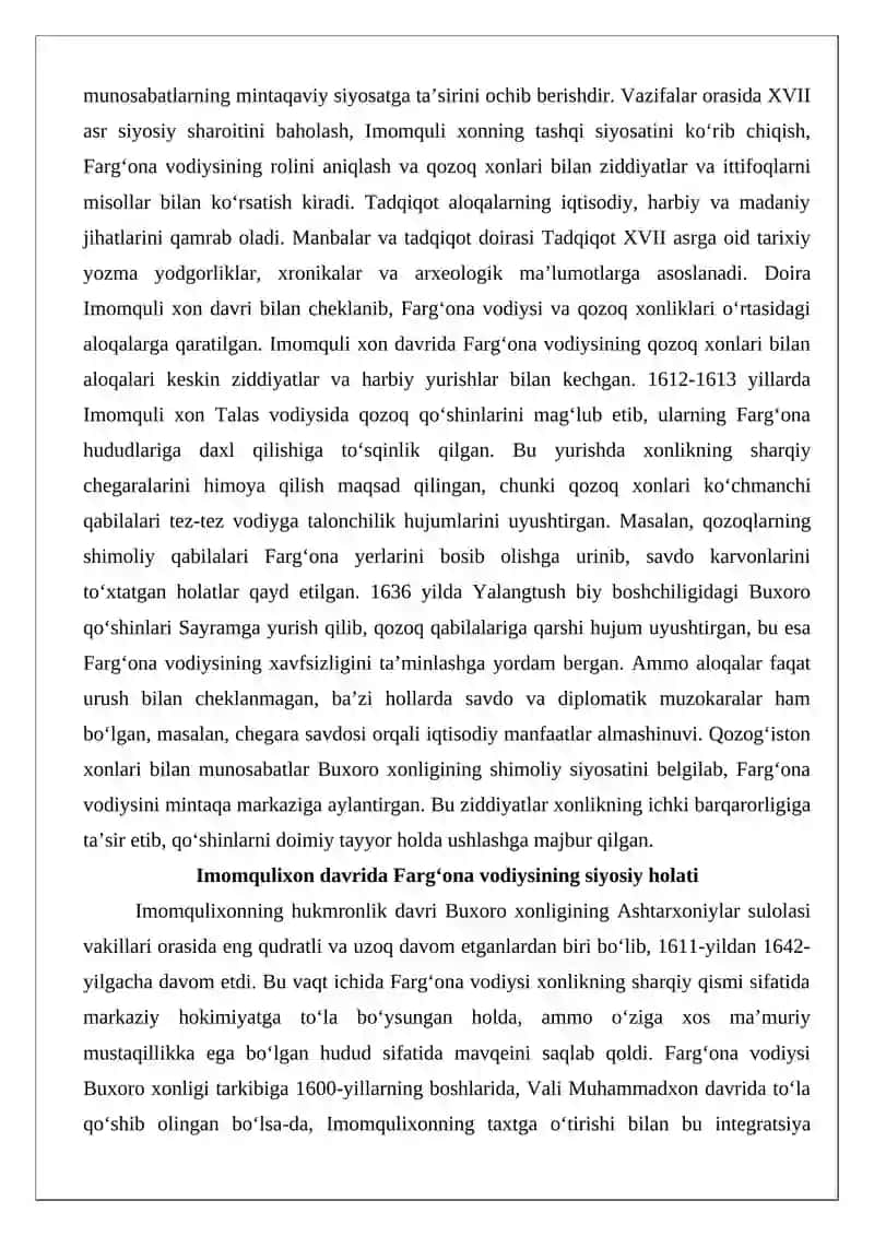 Imomqulixon davrida Farg‘ona vodiysi: Qozoq xonlari bilan aloqalar tahlili 3