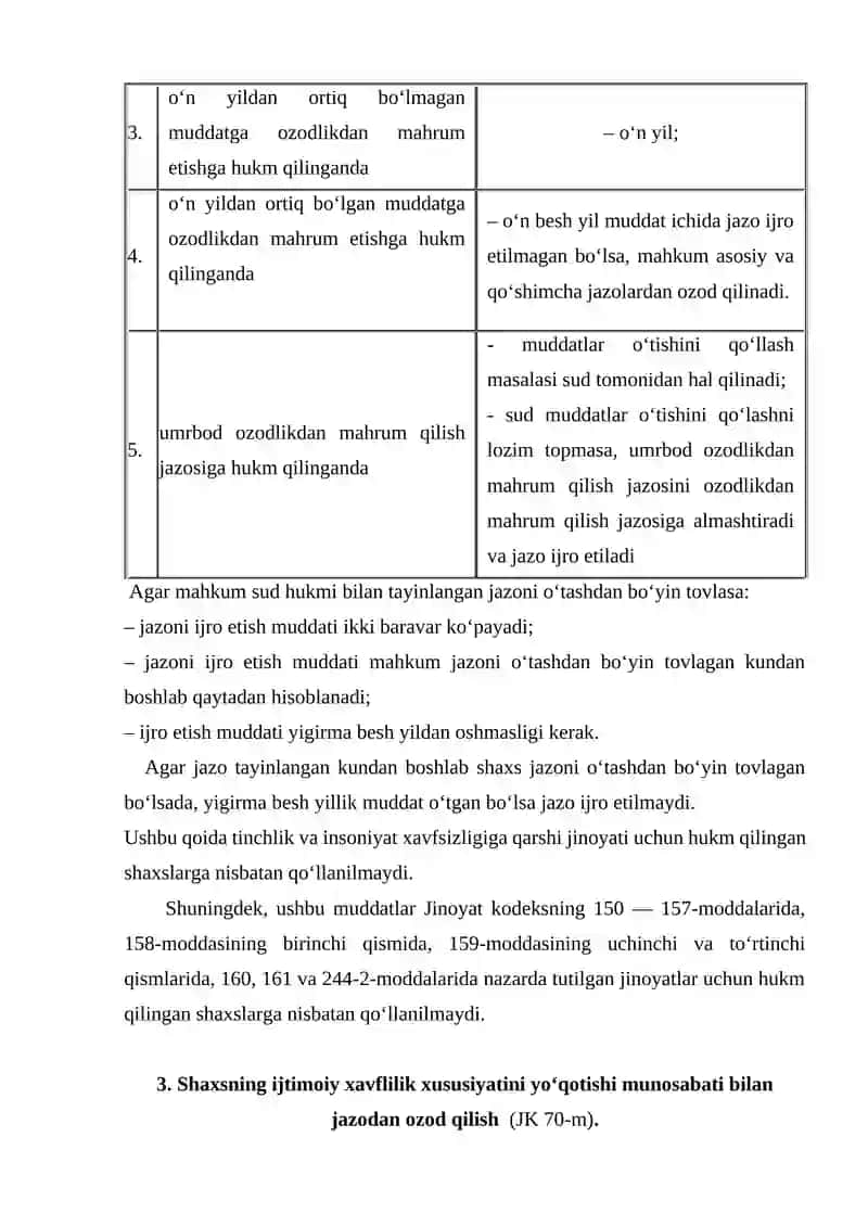 Jazodan ozod qilish. Sudlanganlik tushunchasi va jinoiy huquqiy ahamiyati. 3
