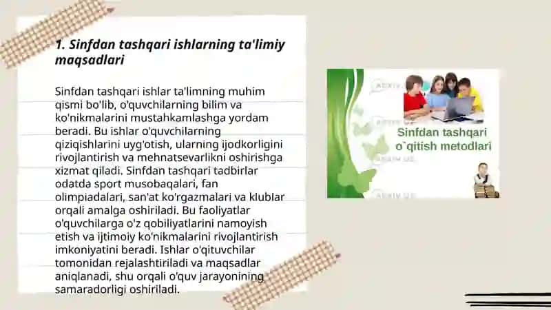 Sinfdan tashqari ishlarni tashkil etishning muammolarini o'rganish 3