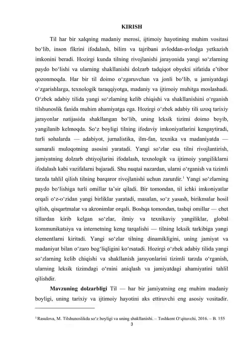 Hozirgi o`zbek adabiy tilida yangi so`zlarning kelib chiqishi va shaklllanishi 3