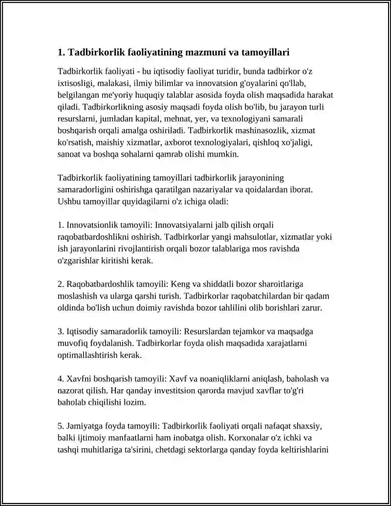Tadbirkorlik Faoliyati va Tadbirkorlik Kapitali 3