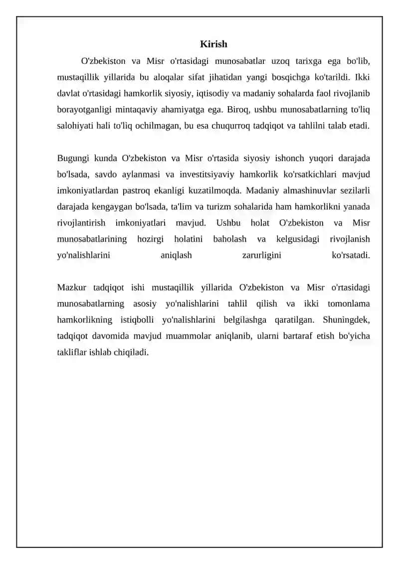 O'zbekiston va Misr aloqalari mustaqillik yillarida 3
