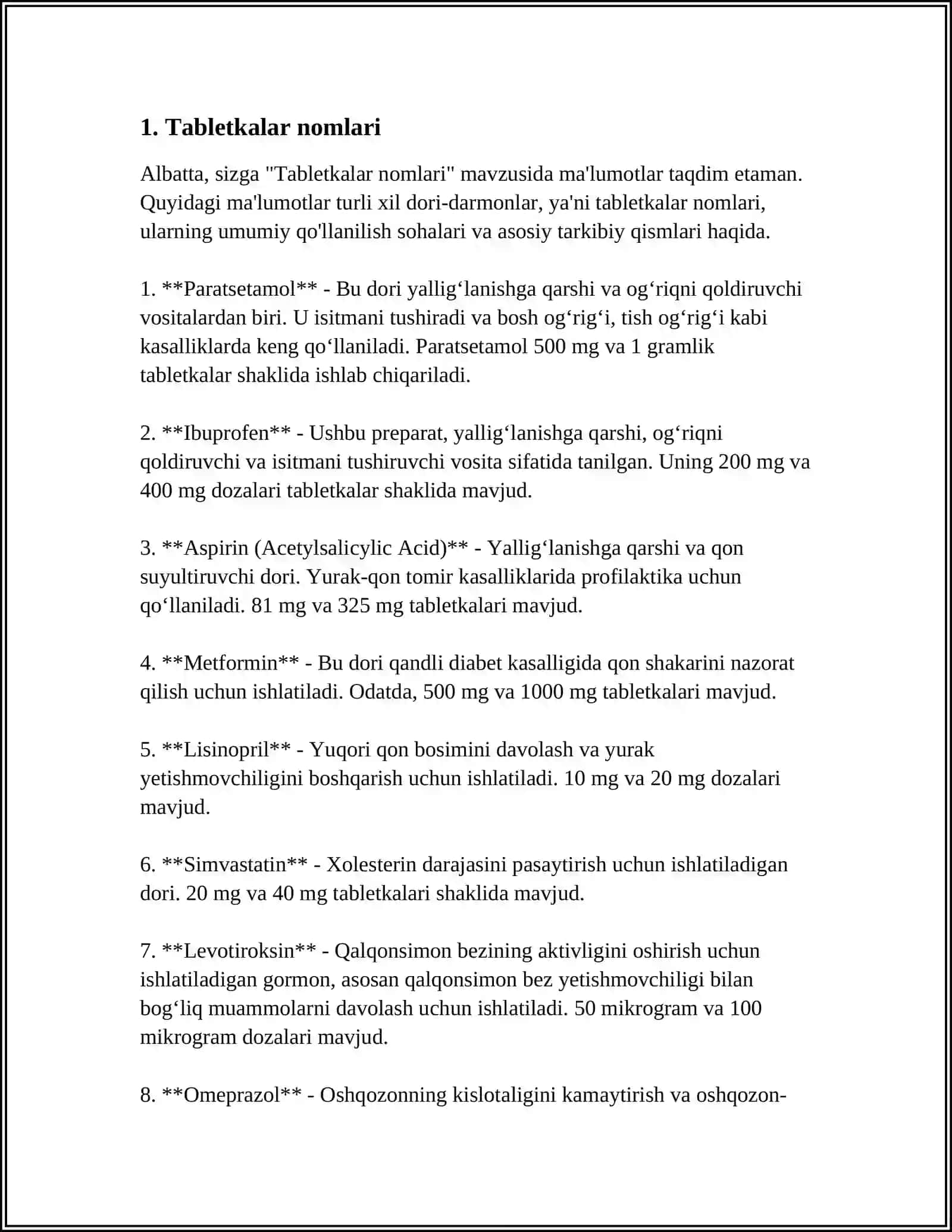 QOBIQLI TABLETKALAR NOMENKLATURASI VA QOBIQ TARKIBLARI 3