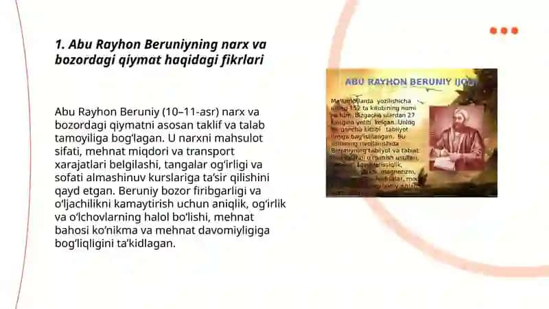 Abu Rayhon Beruniyning narx va bozordagi qiymat haqidagi fikrlari 3