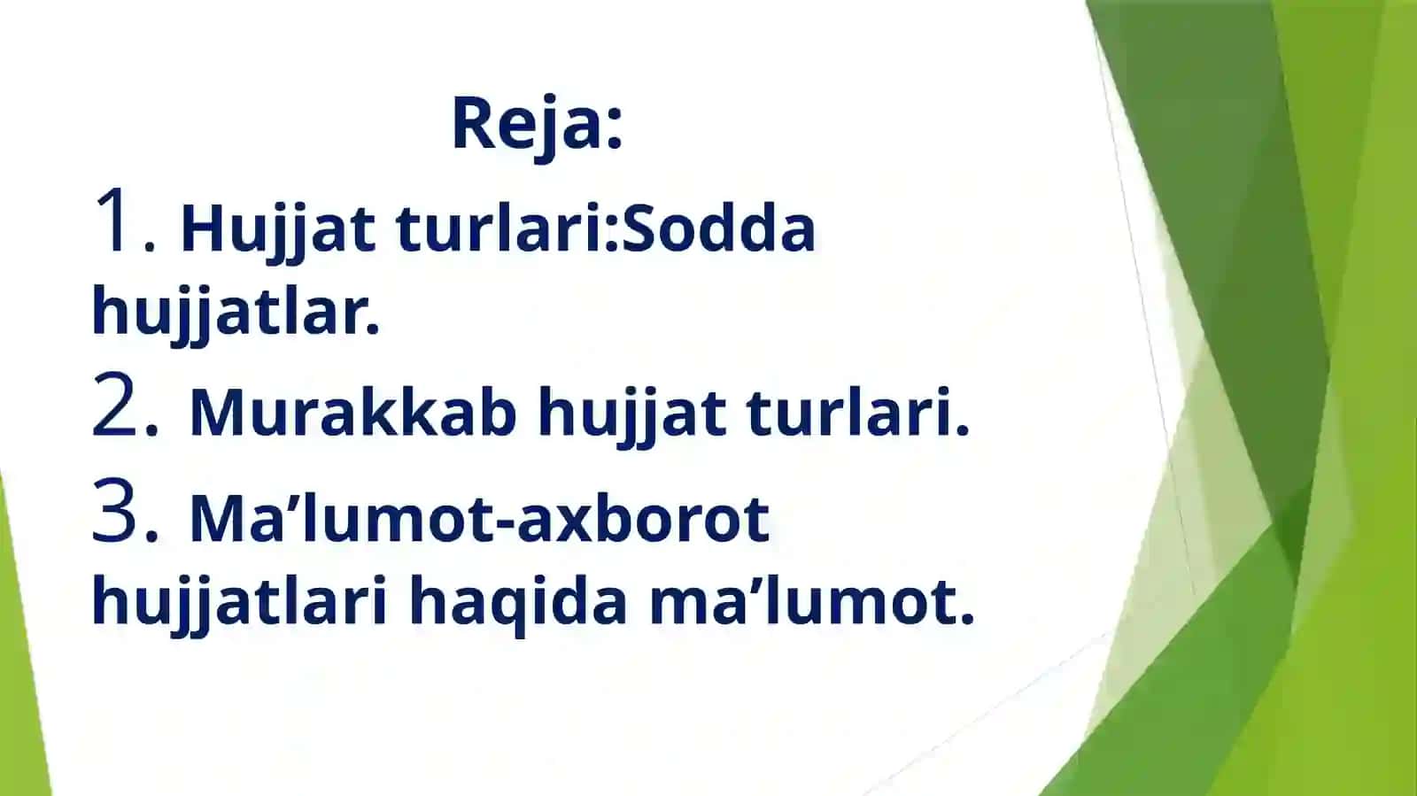 Sodda hujjatlar. Murakkab hujjatlar. Hujjatning zaruriy qismlari (rekvizit)ni o’rganish 3