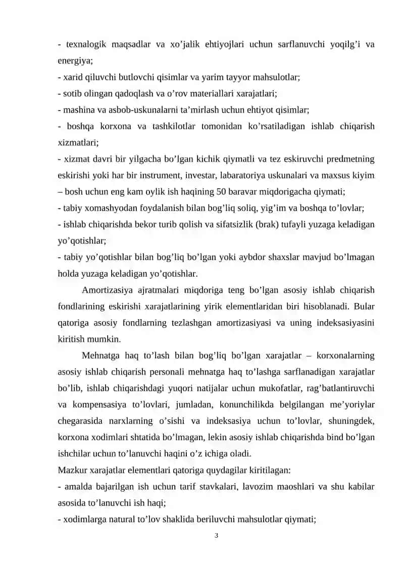 Ishlab chiqarish xarajatlari tushunchasi va uning tarkibi 3