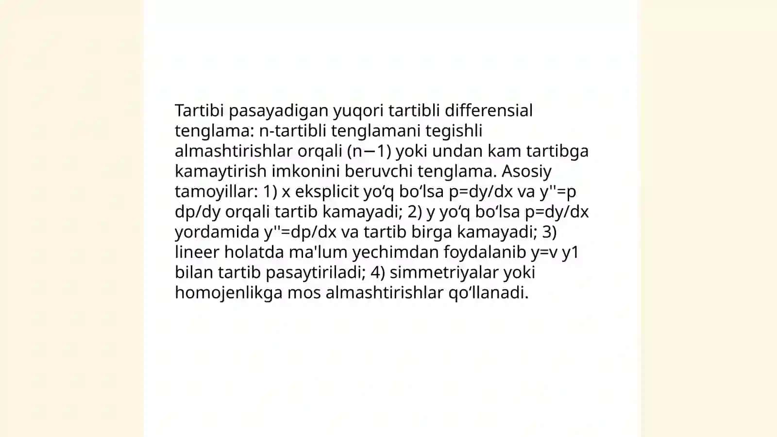 Tartibi pasayadigan yuqori tartibli differensial tenglamalar 3