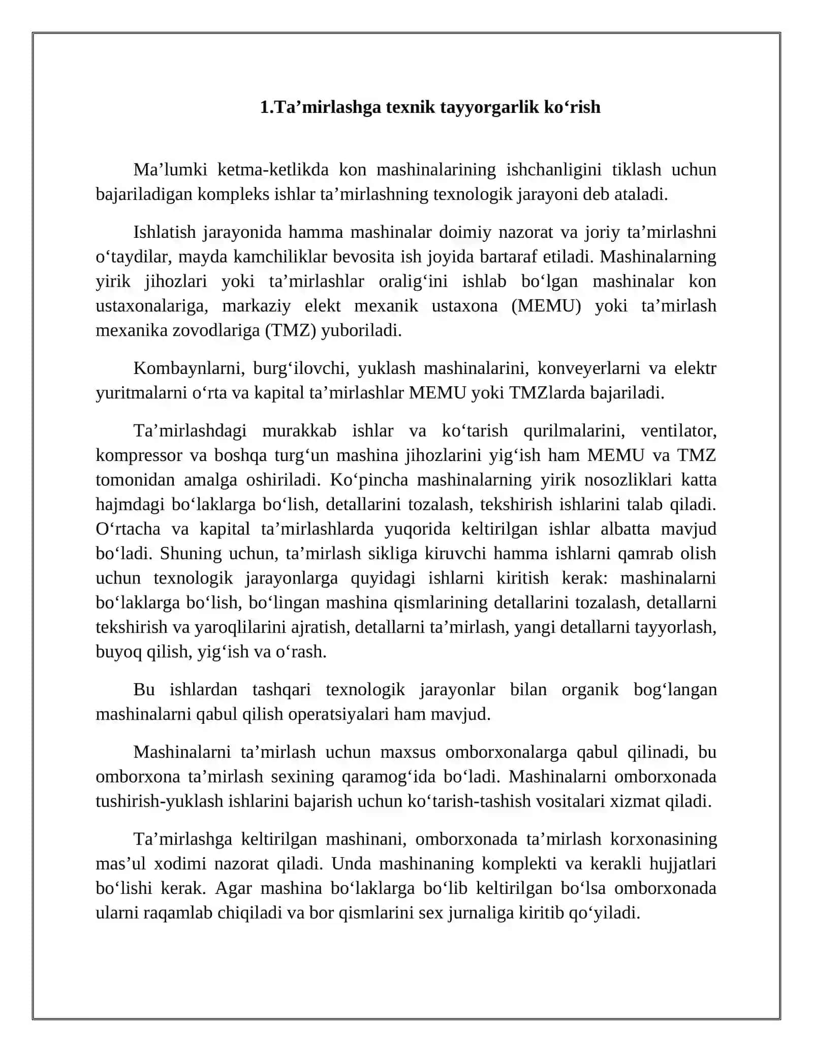 Texnologik jarayon va ta’mirlashga texnik tayyorgarlik 3