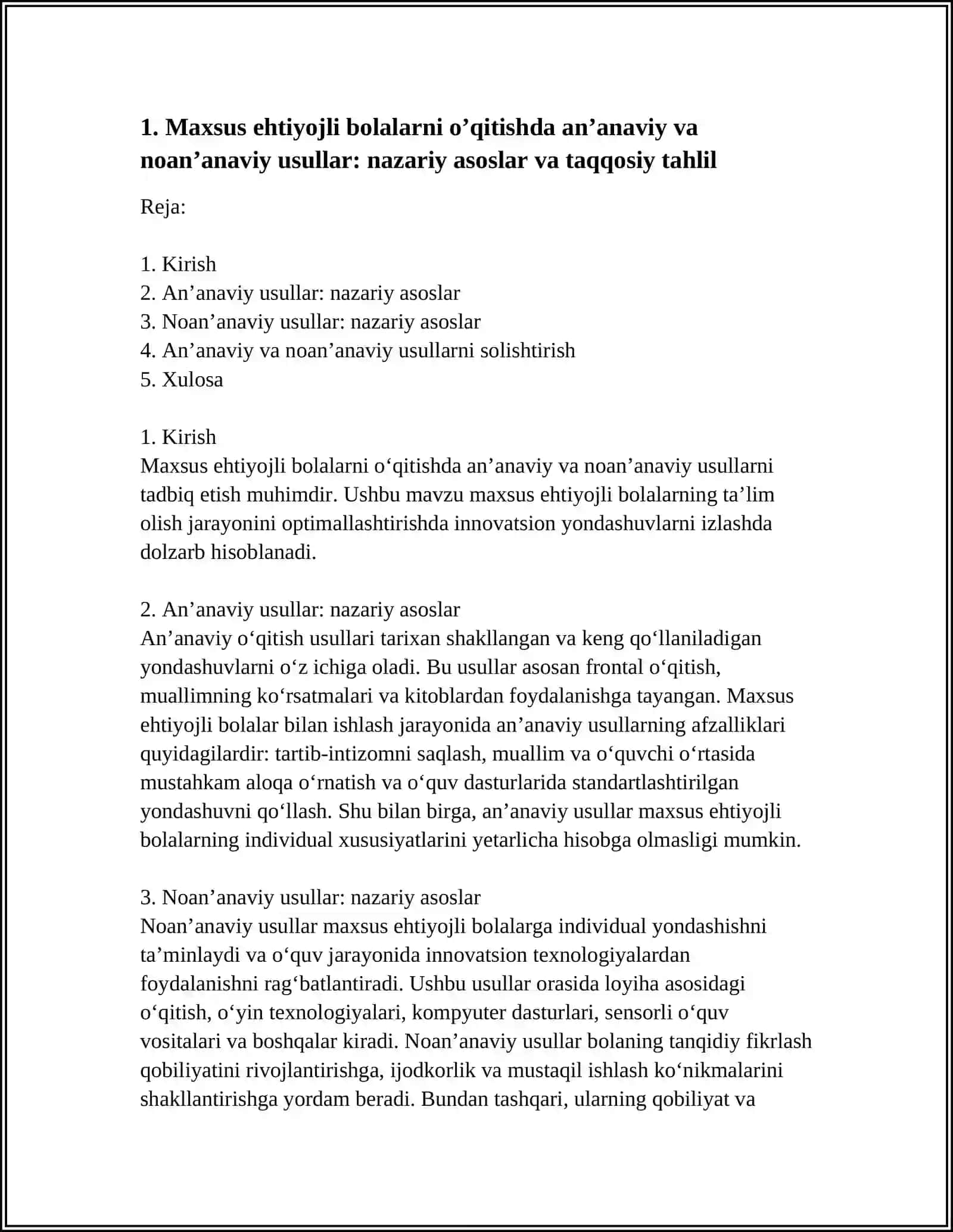 MAXSUS EHTIYOJLI BOLALARNI OʼQITISHDA ANʼANAVIY VA NOANʼANAVIY USULLAR 3