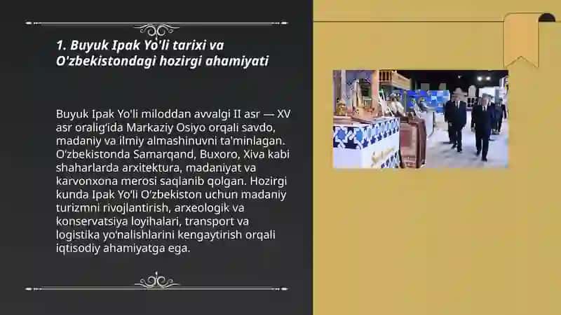 Buyuk ipak yuli va hozrgi zamon. O'zbekistonning turizm salohiyati 3