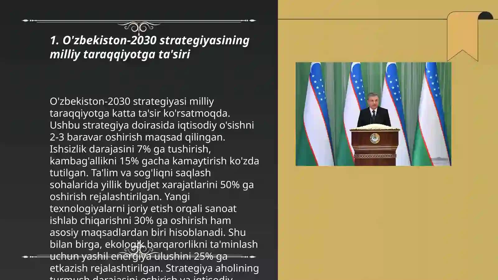 O'zbekiston -2030 Strategiyasi va O'zbekiston Respublikasi Prezident SH.Mirziyoyev hamda birinchi Prezident I.Karimov asarlari asosida milliy va xorijiy tajribani qiyoslash 3