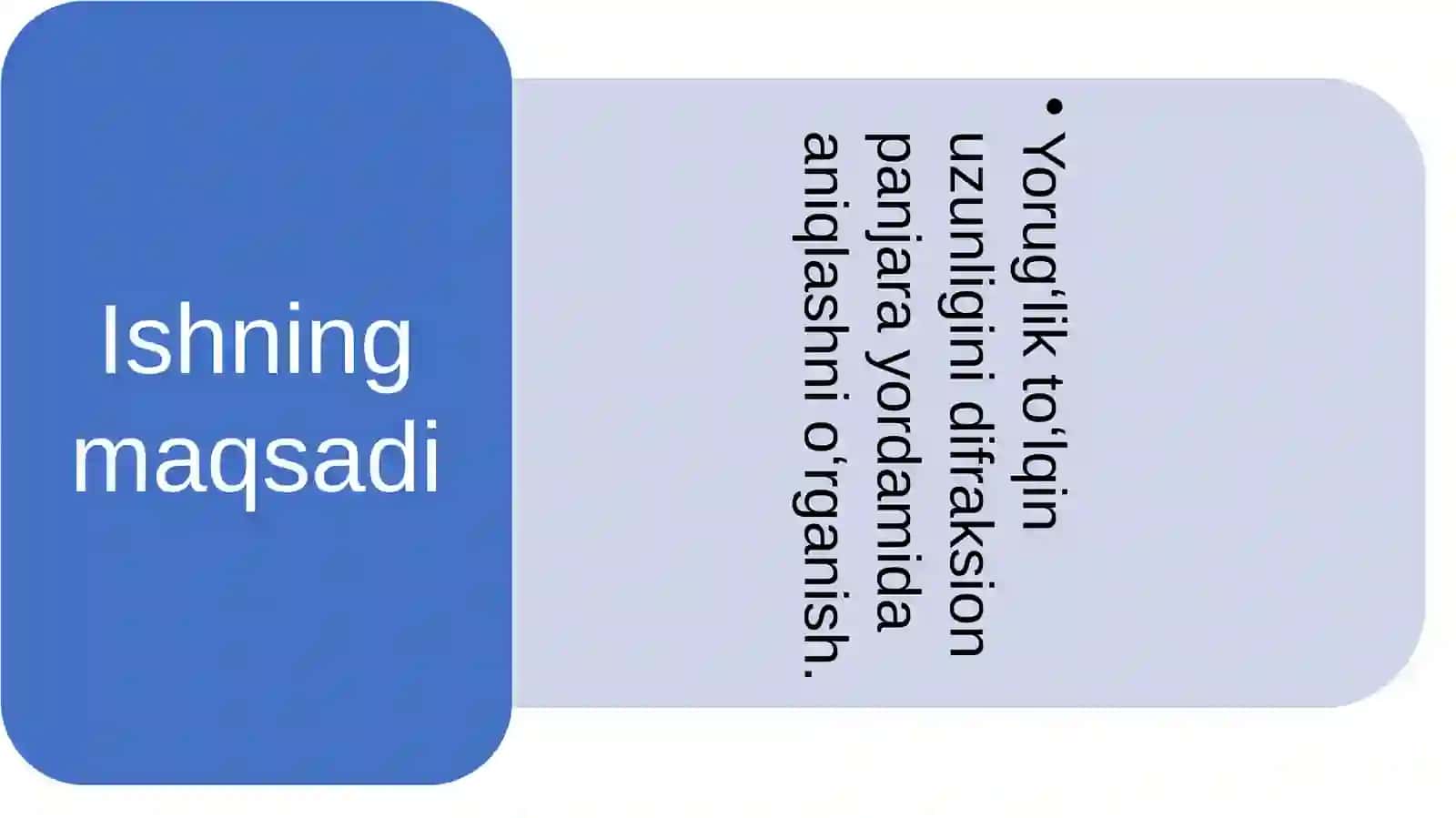 Difraksiya panjara yordamida yorug'lik to'qlik nuzunligini aniqlash 3