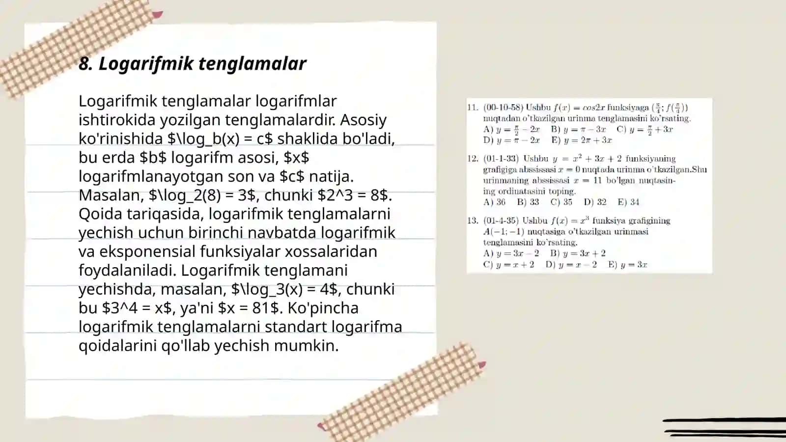 Tenglama va tengsizliklarga oid kasbiy konteksdagi masalalarga doir dars ishlanmasi tayyorlash 3