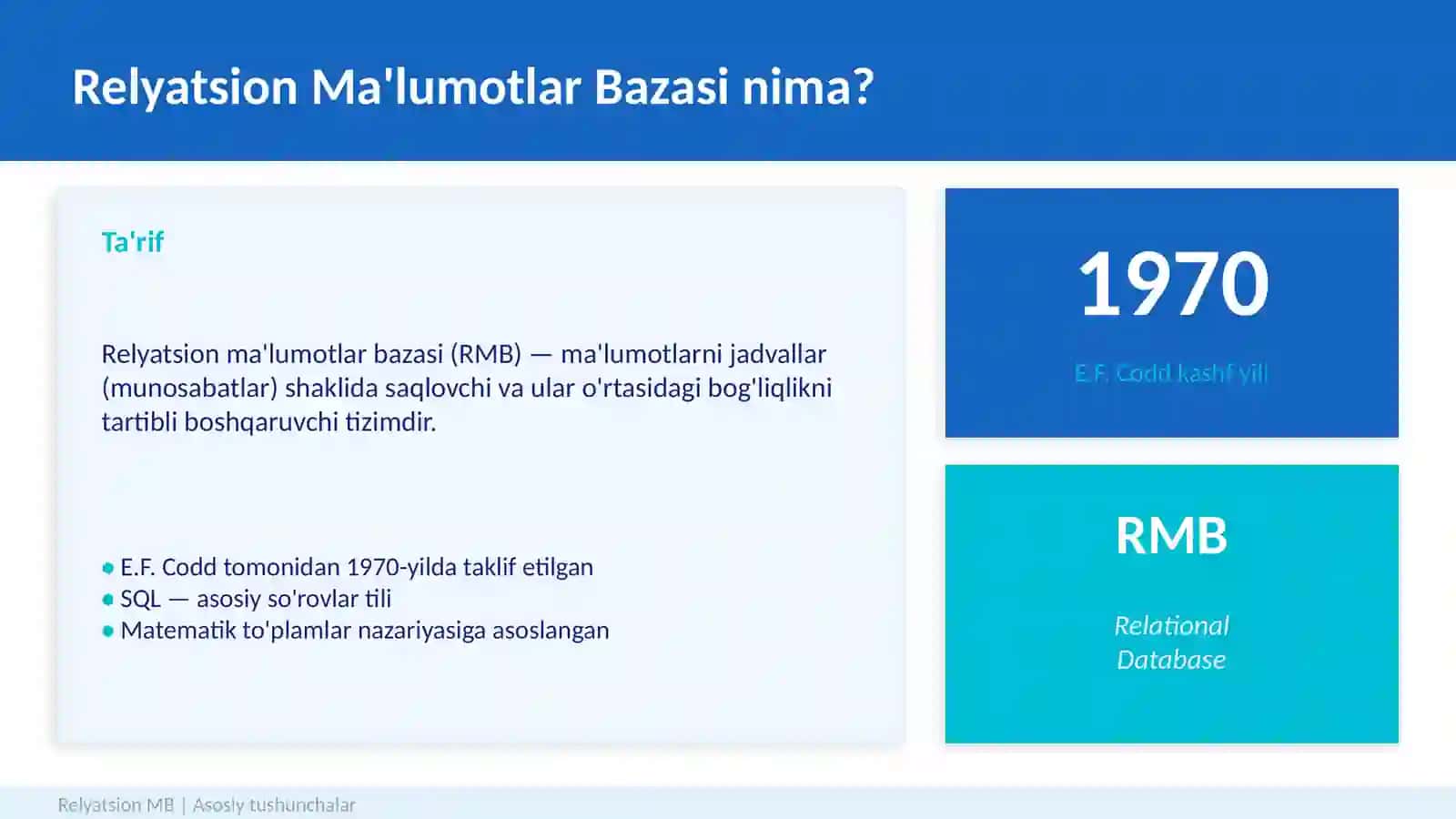 Relyatsion Ma'lumotlar Bazasi 3