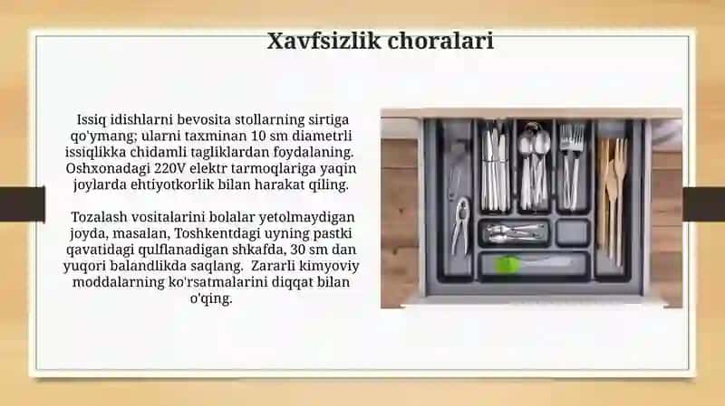 Oshxona uy anjomlarini saqlash tozalash va jihozlash usullari 3