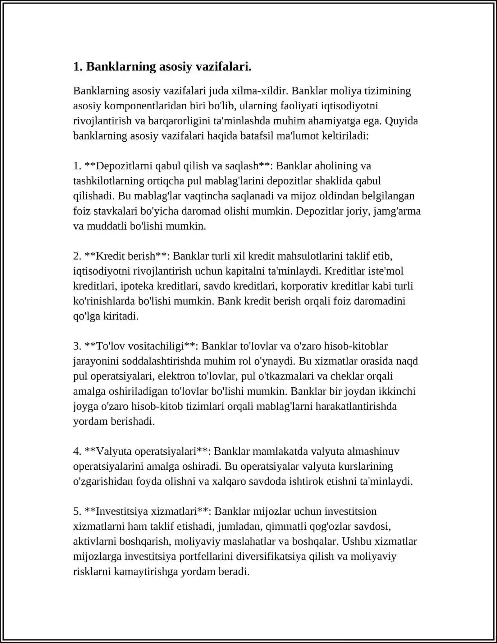 BANKLAR VA ULARNING BOZOR IQTISODIYOTIDAGI OʻRNI 3