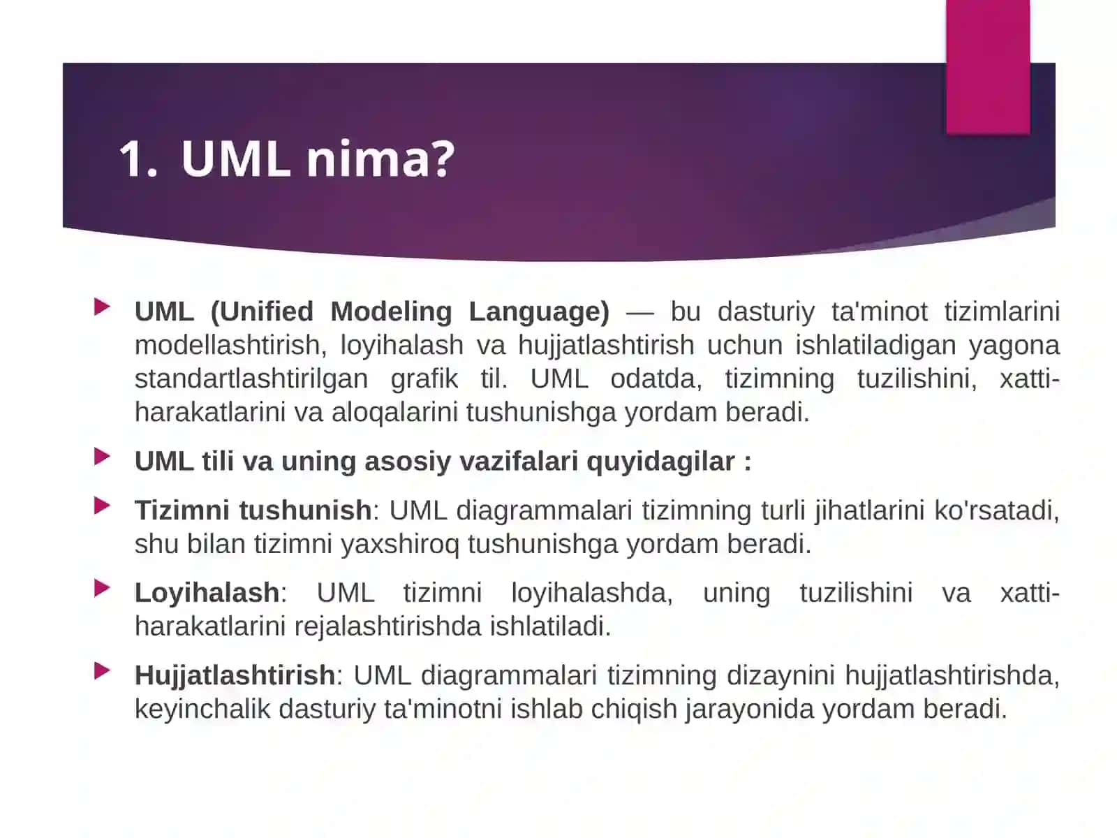 UML modellashtirish tili. Case diagrammalaridan foydalanish 3
