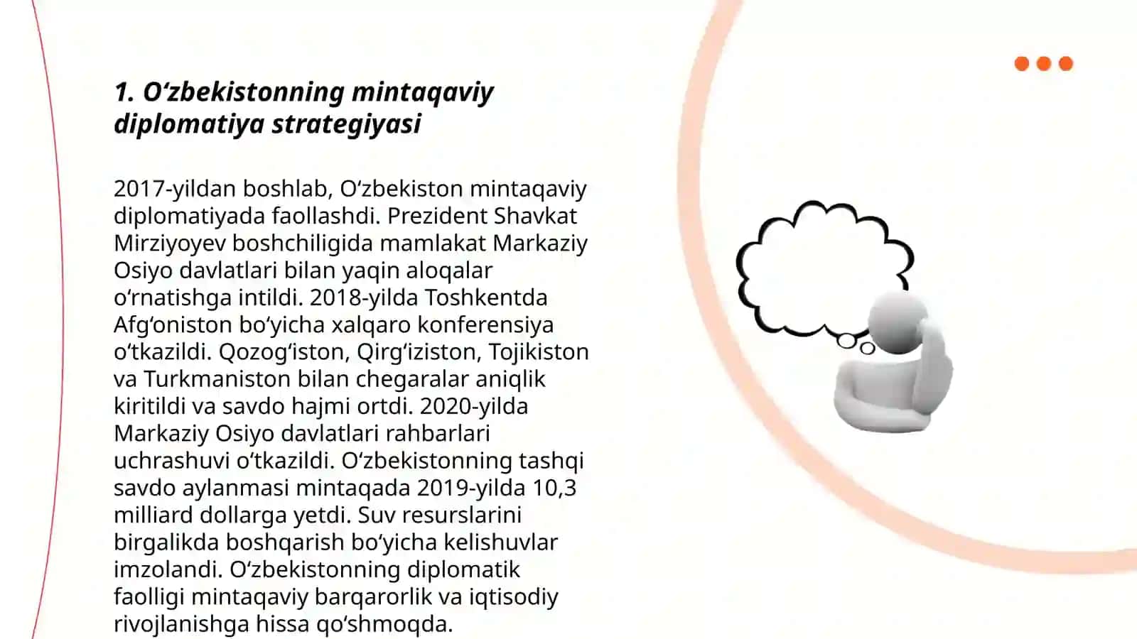 O‘zbekistonning Markaziy Osiyoda tinchlik va barqarorlikni ta’minlashdagi o‘rni 3