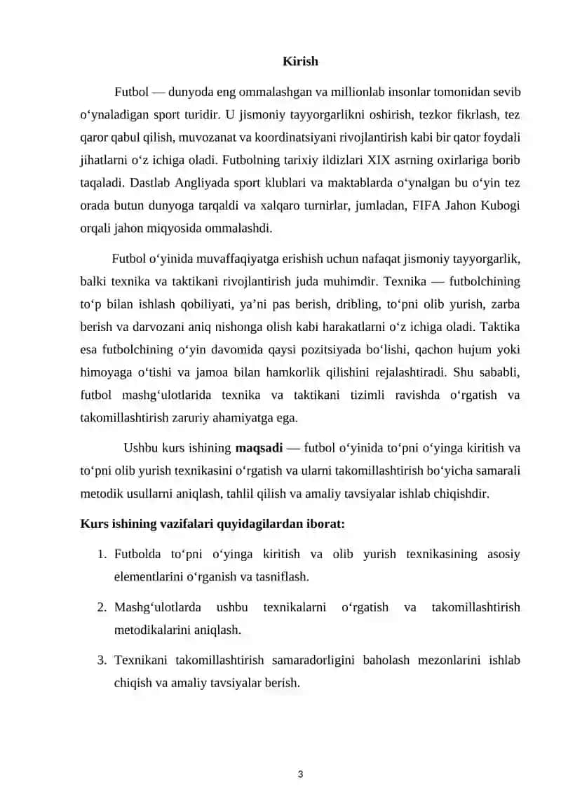 Futbolda toʻpni oʻyinga kiritish  va toʻpni olib yurish texnikasini oʻrgatish va takomillashtirish vazifalari 3