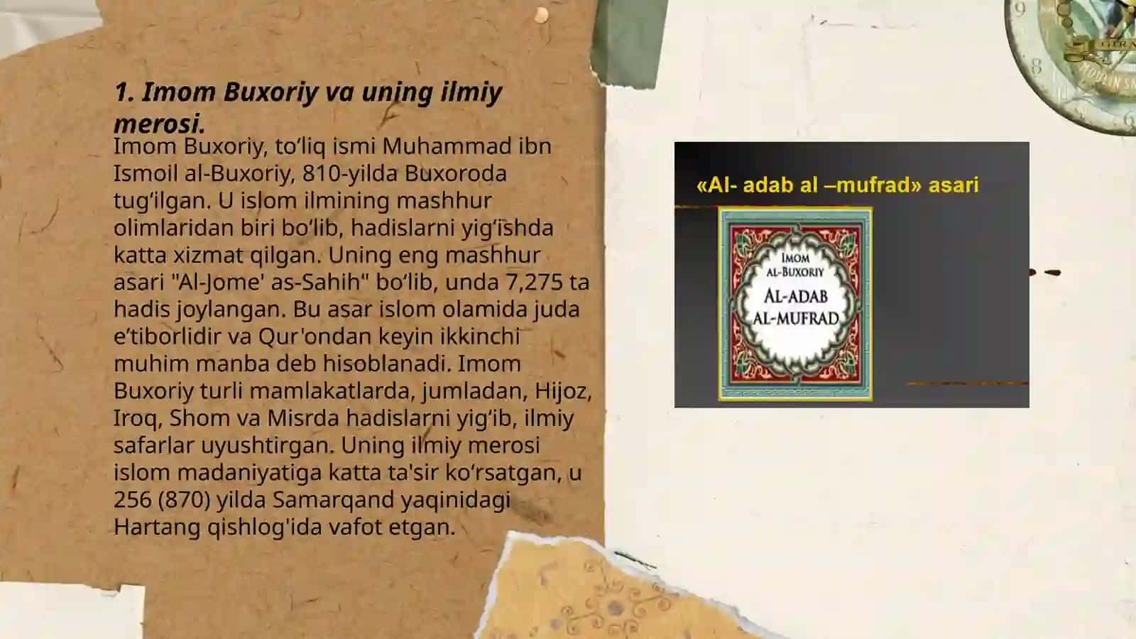 Imom Buxoriyning "Al adab al mufrad "asri toʻgʻrisida 3