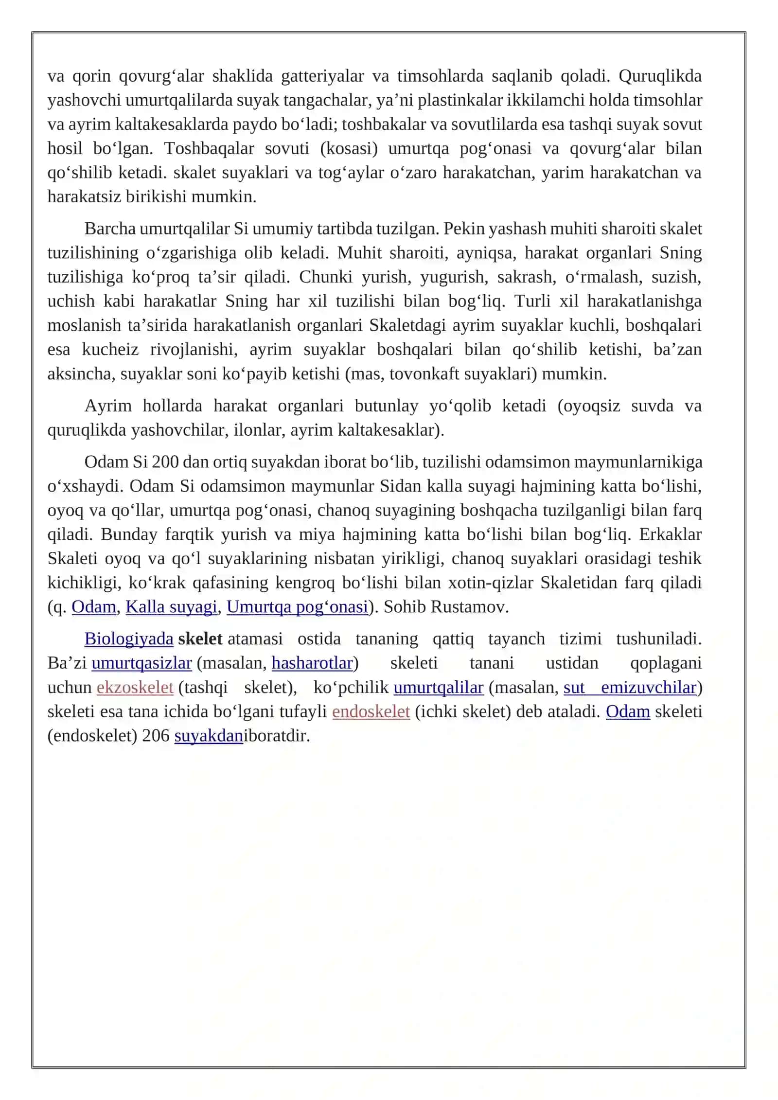 Skelet (tayanch-harakatlanish) sistemasining tuzilishi 3