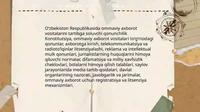 Oʻzbekiston Respublikasida ommaviy axborot vositalarini tartibga soluvchi qonunchilik 3