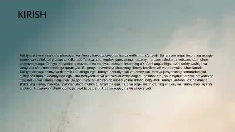 Tarbiya jarayonining mazmuni va mohiyati. Tarbiya qonuniyatlari va tamoyillari 3