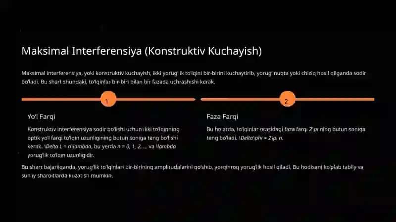 Yorug‘lik Interferensiyasi: Maksimal va Minimal Shartlar 3