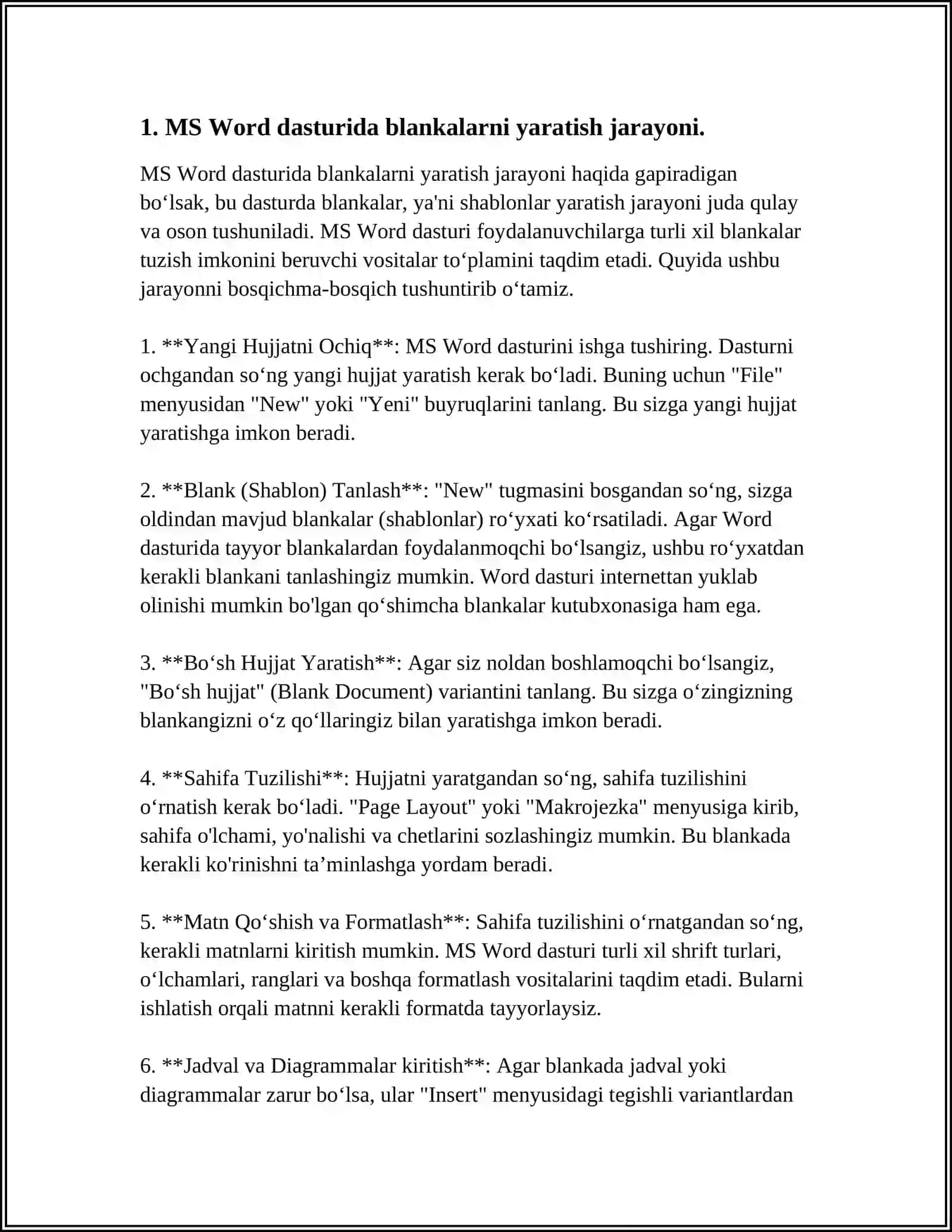 MS WORD MATN TAHRIRLAGICHUDA TURLI XIL BLANKALAR YARATISH 3
