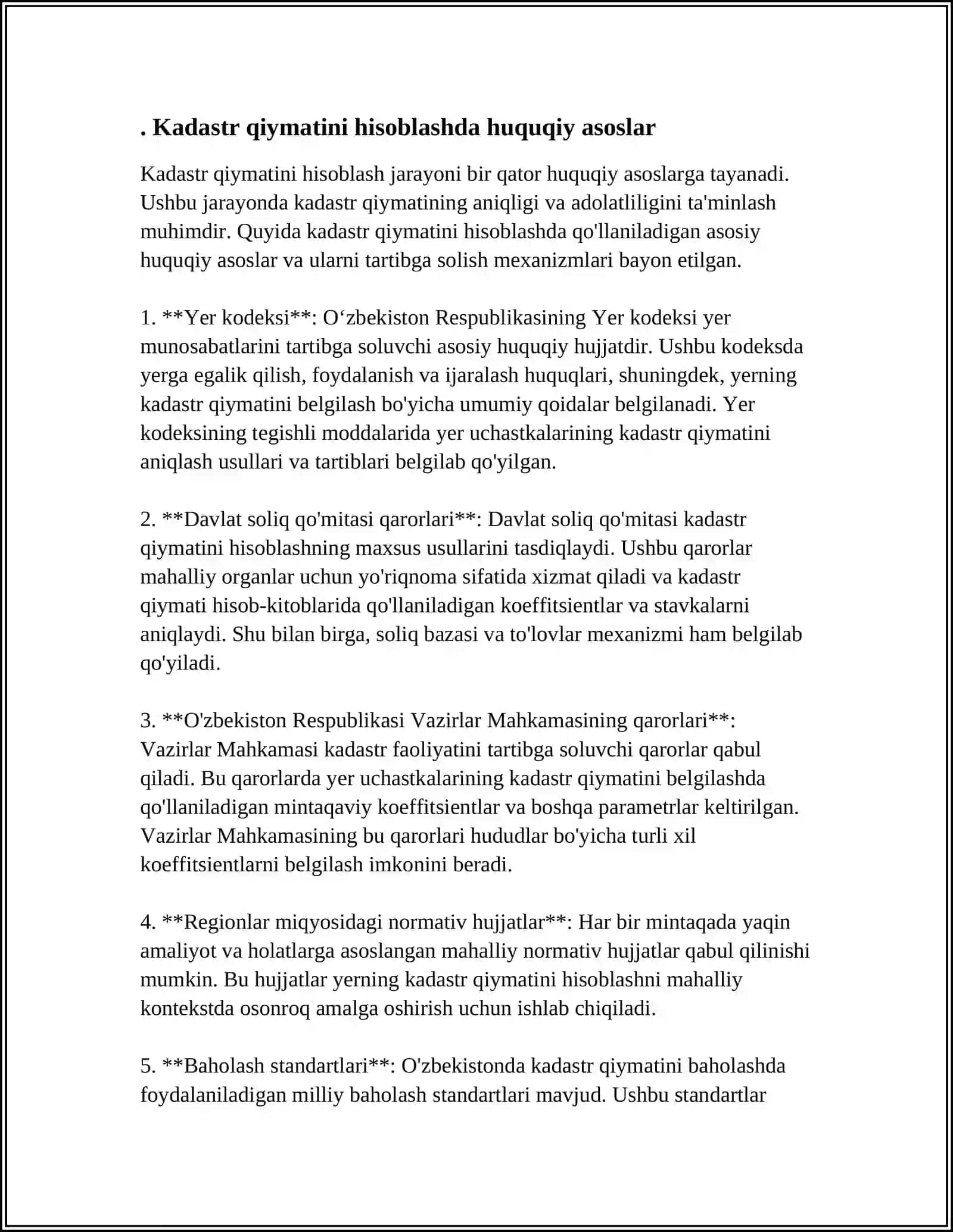 NOTURAR KO'CHMAS MULK OB'EKTLARINING KADASTR QIYMATINI XISOBLASH VA BAHOLASH 3