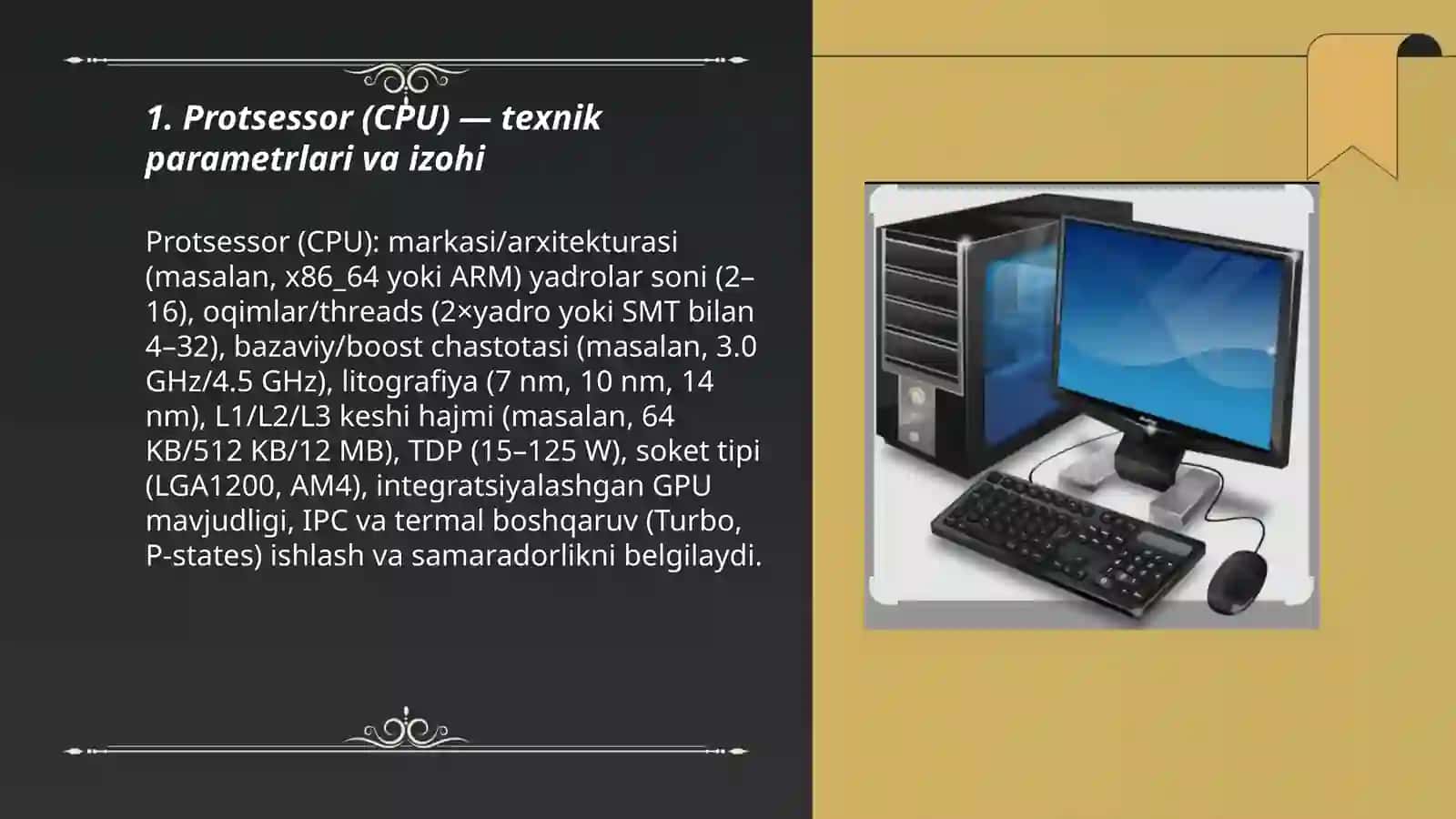 Shaxsiy kompyuteringizning asosiy qurilmalari haqida ma’lumotlarni jadval asosida taqdim eting va izoh bering 3
